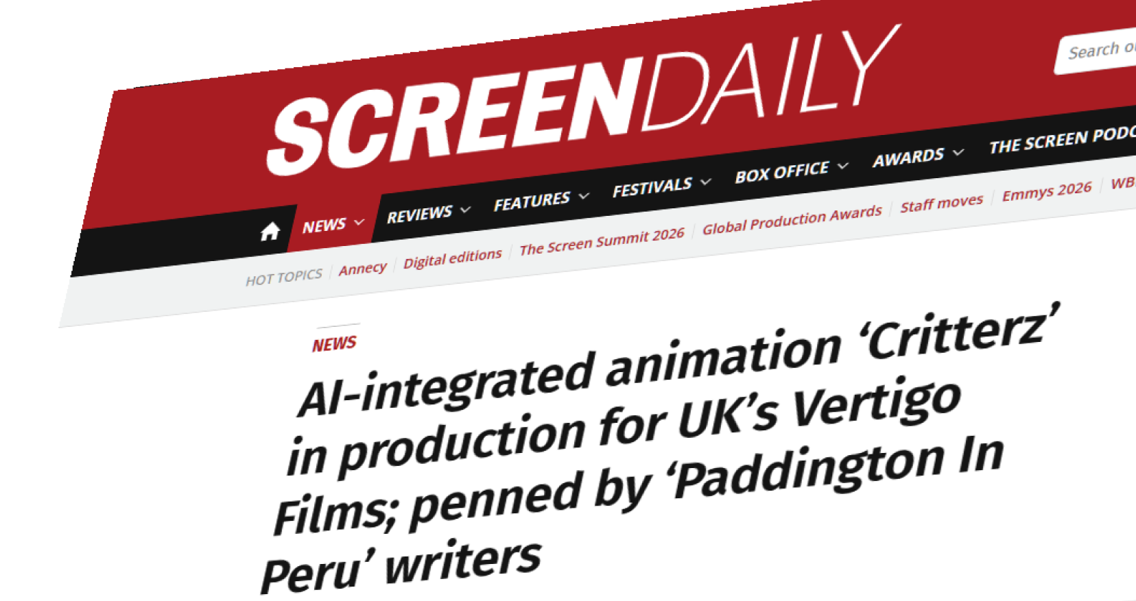 Screen Daily — AI-integrated animation Critterz in production for Vertigo Films